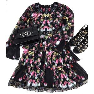 Venus Floral Ruffle Long Sleeve Dress Sz 4